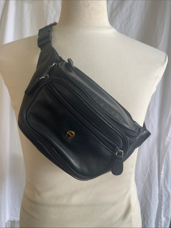 Etienne Aigner Handbags - Etienne Aigner Black Leather Belt Bag with Gold Logo Fanny Pack